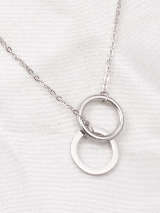 silvery Titanium  Simple Wild Double Round Pendant Necklace