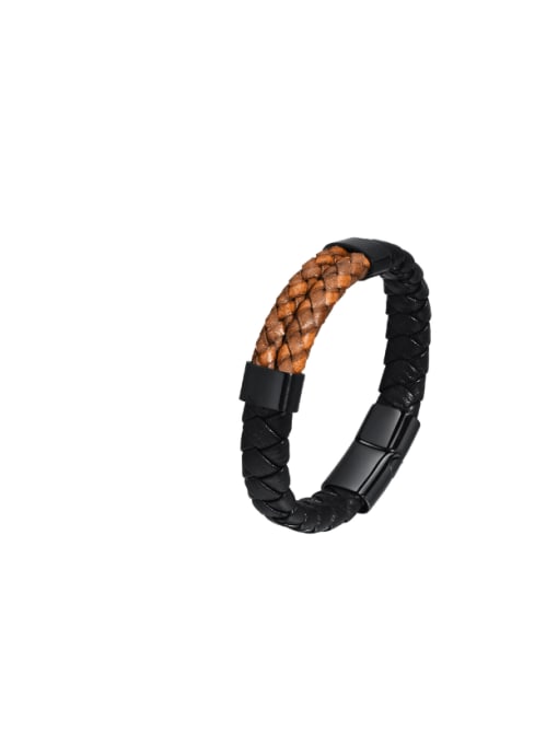 CONG Stainless steel Leather Geometric Hip Hop Handmade Weave Bracelet 2