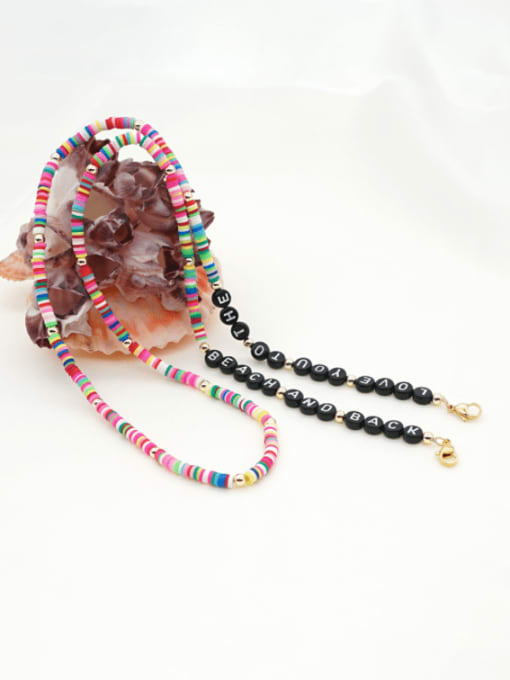 Roxi Stainless steel Bead Multi Color Polymer Clay Letter Bohemia Hand-woven  Necklace 2