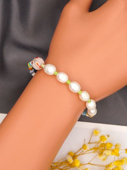 MMBEADS Stainless steel Freshwater Pearl Multi Color Irregular Bohemia Stretch Bracelet 1