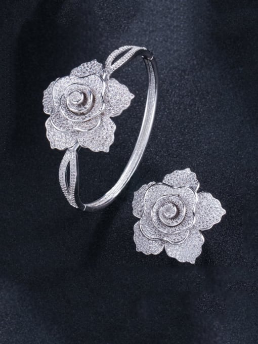 L.WIN Brass Cubic Zirconia Luxury Flower  Ring and Bangle Set 4