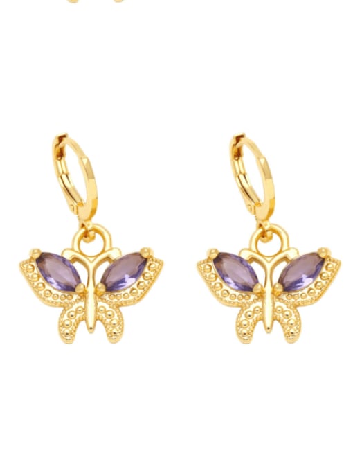 Purple Brass Cubic Zirconia Butterfly Trend Huggie Earring