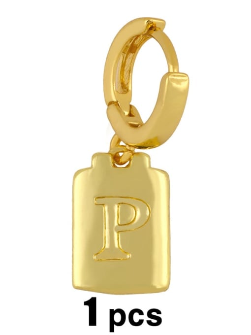 P Brass  Minimalist Simple Square Glossy 26 Letter Huggie Earring(single)