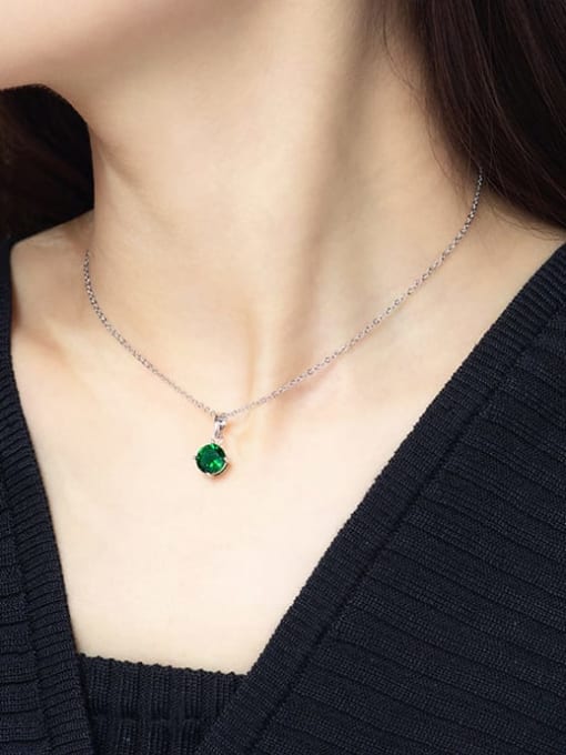 XP Alloy Cubic Zirconia Green Round Dainty Necklace 1