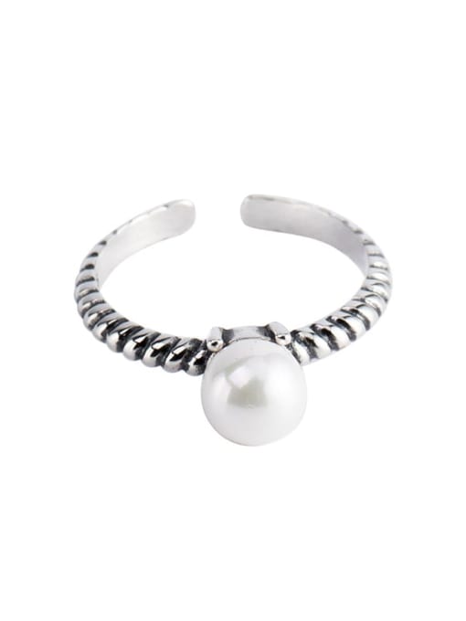 XBOX 925 Sterling Silver Imitation Pearl Round Vintage Band Ring 0
