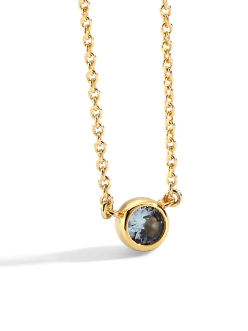 Gold Blue Diamond Necklace Brass Cubic Zirconia Geometric Minimalist Necklace