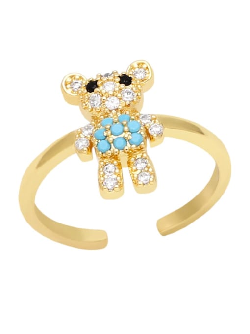 Turquoise Brass Cubic Zirconia Icon Bear Cute Band Ring
