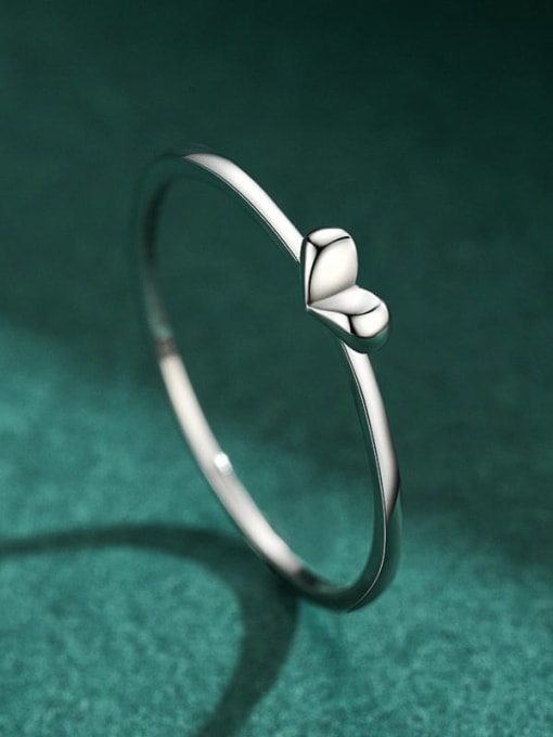MODN 925 Sterling Silver Heart Minimalist Band Ring 2