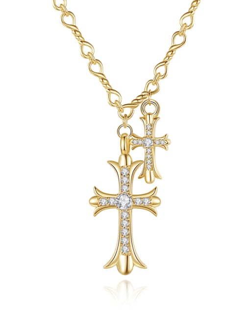 BLING SU Brass Cubic Zirconia Cross Vintage Regligious Necklace