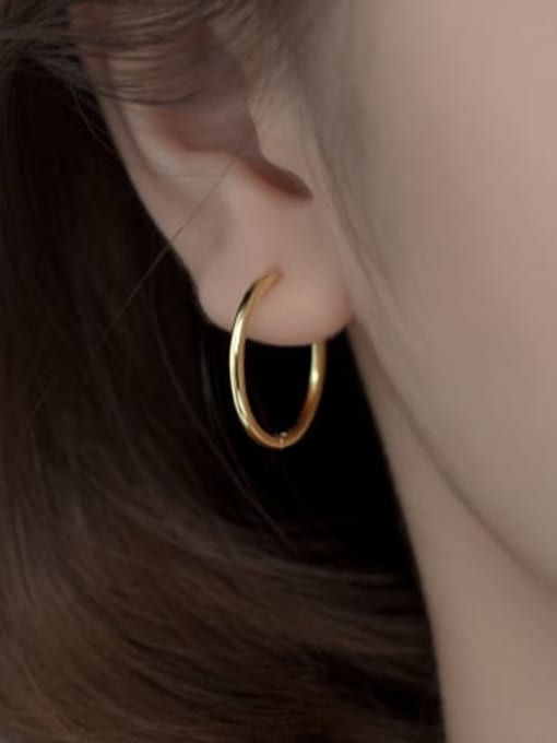 Gold 19MM 925 Sterling Silver Geometric Minimalist Huggie Earring