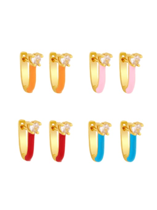 CC Brass Multi Color Enamel Heart Vintage Huggie Earring 0