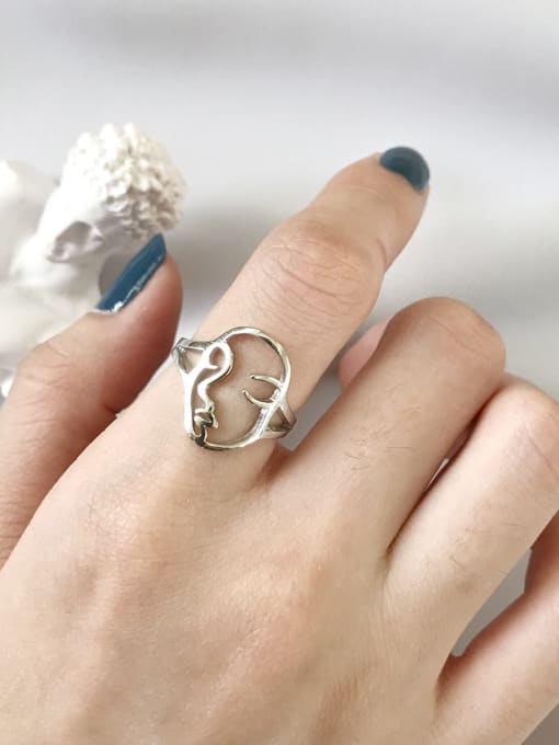 Boomer Cat 925 Sterling Silver Minimalist  Hollow  Face  Free Size Ring 2
