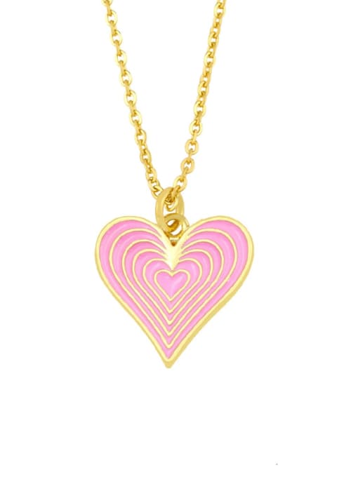 pink Brass Enamel Minimalist Heart  Pendnat Necklace
