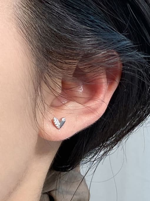 Rosh 925 Sterling Silver Cubic Zirconia Heart Minimalist Stud Earring 1
