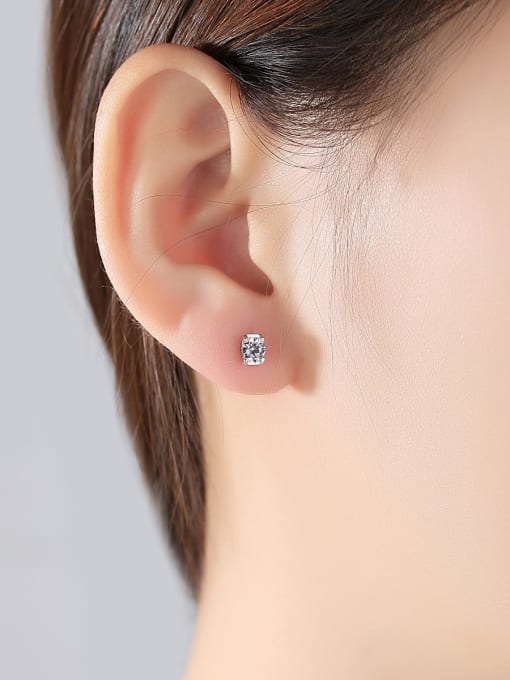 CCUI 925 Sterling Silver Cubic Zirconia White Hexagon Minimalist Stud Earring 1