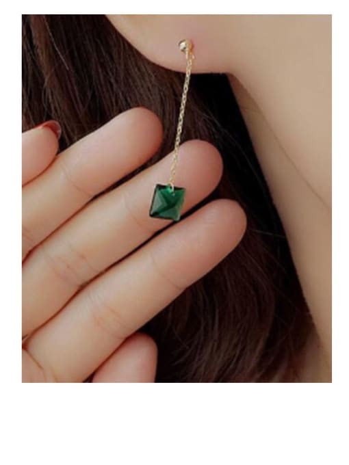 A TEEM Titanium Cubic Zirconia Green Tassel Minimalist Threader Earring 1