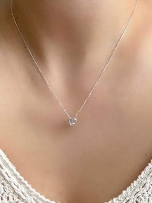 Boomer Cat 925 Sterling Silver Cubic Zirconia Heart Minimalist Necklace 1