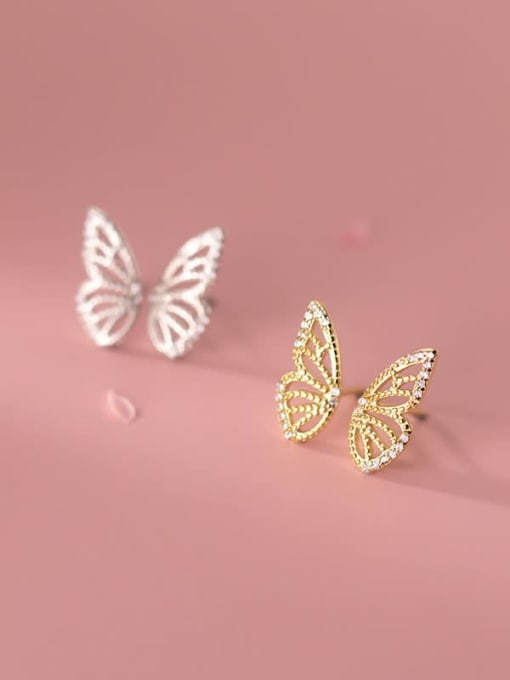 Rosh 925 Sterling Silver Cubic Zirconia Butterfly Minimalist Stud Earring 2