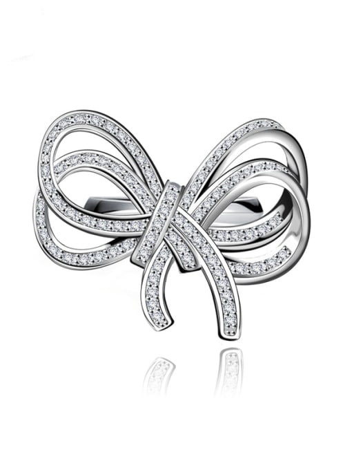 BLING SU Copper Cubic Zirconia White Butterfly Luxury Free Size Band Ring 0