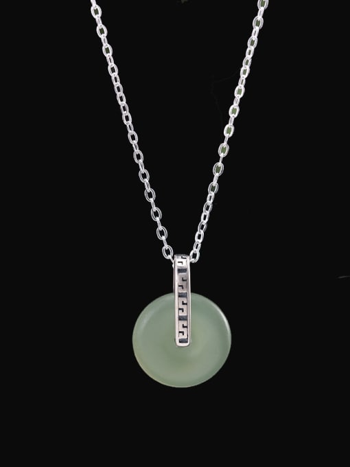 SILVER MI 925 Sterling Silver Jade Geometric Vintage Necklace 0
