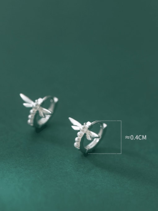 Rosh 925 Sterling Silver Imitation Pearl Dragonfly Minimalist Huggie Earring 2