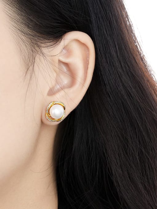 DAKA 925 Sterling Silver Imitation Pearl Flower Minimalist Stud Earring 2
