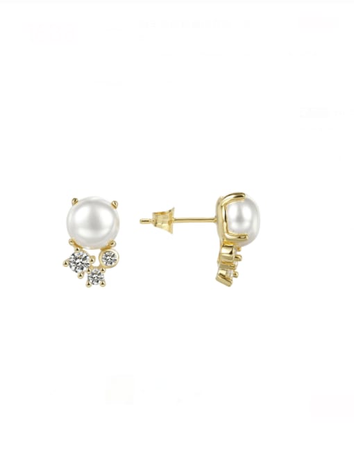 CHARME Brass Imitation Pearl Geometric Minimalist Stud Earring