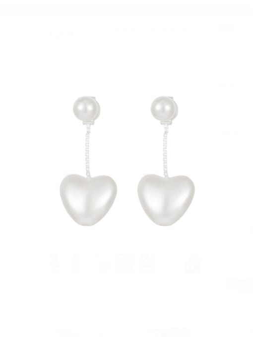 BeiFei Minimalism Silver 925 Sterling Silver Freshwater Pearl Heart Minimalist Drop Earring 0