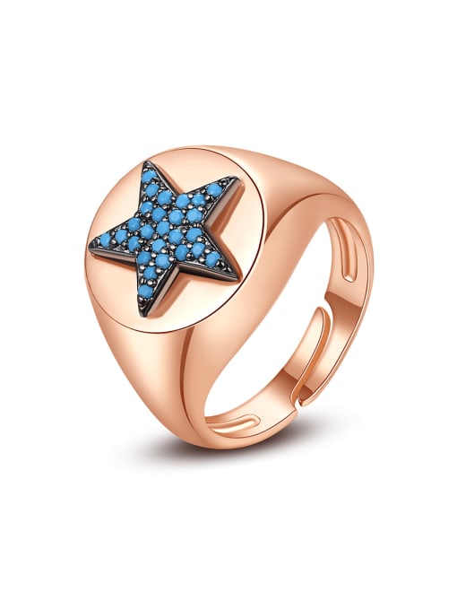 BLING SU Brass Rhinestone  Minimalist Five-pointed star Band Ring 0