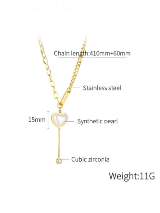 Open Sky Titanium Steel Imitation Pearl Heart Minimalist Tassel Necklace 3