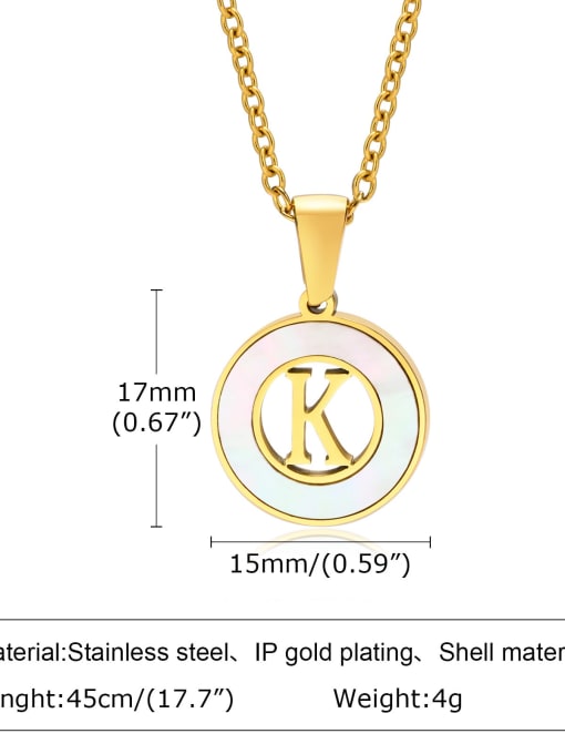 K letter 45CM Stainless steel Shell Letter Minimalist Necklace