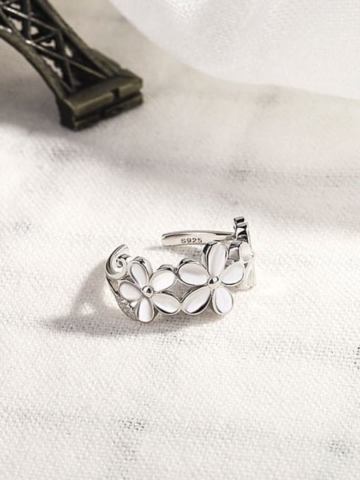 HAHN 925 Sterling Silver Cats Eye Flower Vintage Band Ring 2