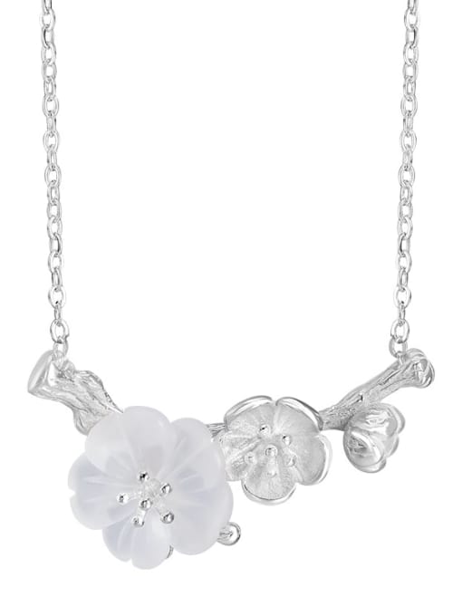 silvery 925 Sterling Silver Crystal Flower Vintage Necklace