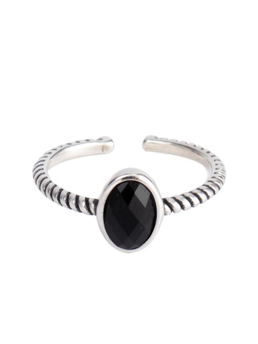 XBOX 925 Sterling Silver Obsidian Oval Vintage Band Ring 0