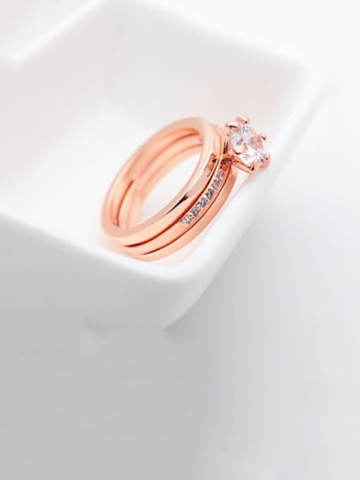 BLING SU Copper Cubic Zirconia Round Minimalist Stackable Ring 1