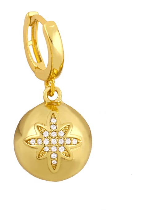 Hexagram Brass Cubic Zirconia Ball Vintage Huggie Earring