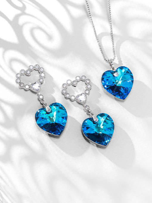 XP Alloy Crystal Blue Dainty Heart Earring and Necklace Set 2