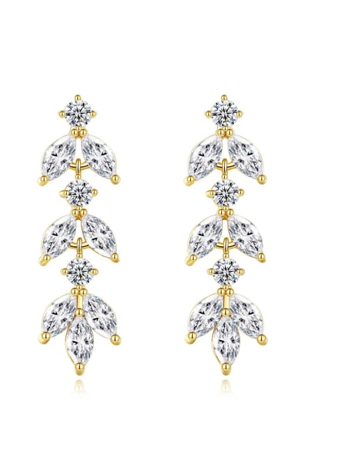 BLING SU Brass Cubic Zirconia Leaf Luxury Cluster Earring 0