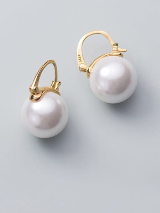 Rosh 925 Sterling Silver Imitation Pearl Round Ball Minimalist Stud Earring 0