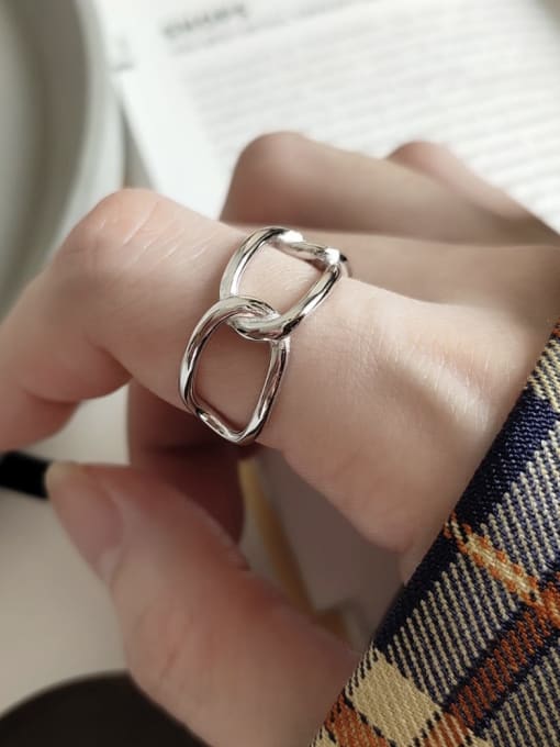 Boomer Cat 925 Sterling Silver Geometric Minimalist Open Long Chain  Band Ring 0