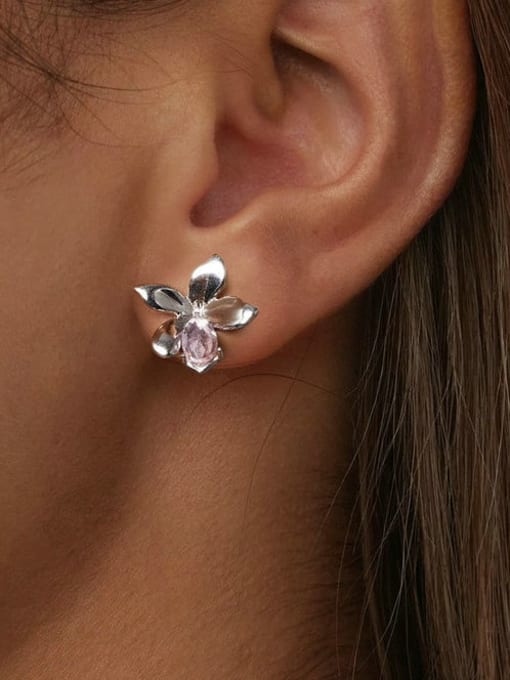 Jare 925 Sterling Silver Cubic Zirconia Flower Dainty Stud Earring 1