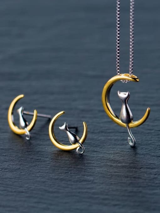 Rosh 925 Sterling Silver  Minimalist Cute  Cat Moon  Necklace 1