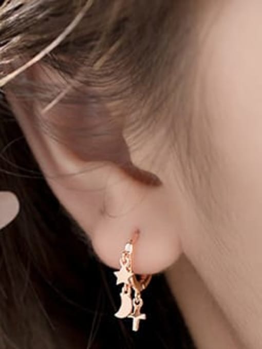 rose gold 925 Sterling Silver Minimalist Simple Pentagram Moon Cross Huggie Earring