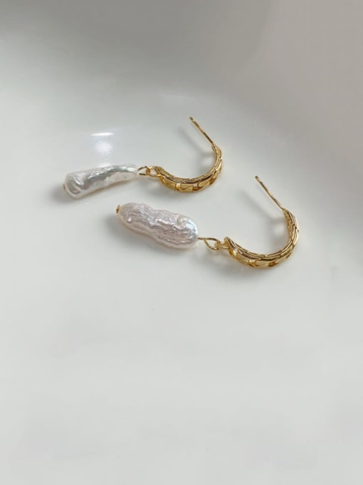 Boomer Cat 925 Sterling Silver Vintage  Irregular  Freshwater Pearl  Hook Earring 0