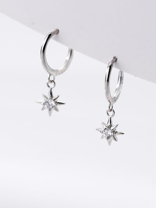 silver 925 Sterling Silver Rhinestone Star Minimalist Huggie Earring
