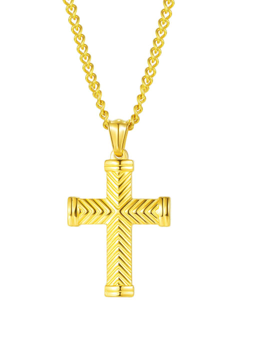 2003  Gold Pendant Chain Titanium Steel Cross Hip Hop Regligious Necklace