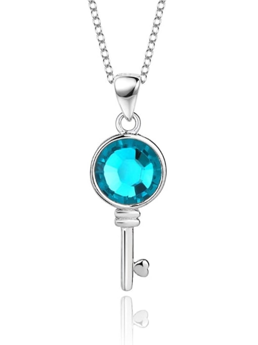 JYXZ 003 (sea blue) 925 Sterling Silver Austrian Crystal Key Classic Necklace