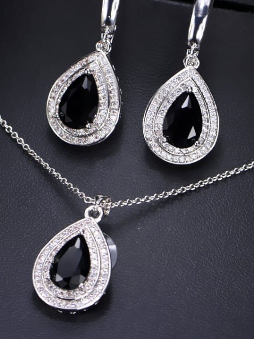 Black Ring US 6 Brass Cubic Zirconia Luxury Water Drop  Earring and Necklace Set