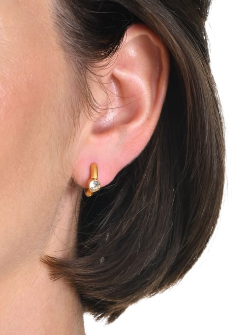 LI MUMU Stainless steel Rhinestone Geometric Minimalist Huggie Earring 1