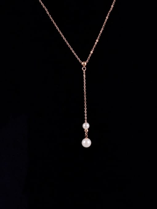 A TEEM Titanium Imitation Pearl White Tassel Minimalist Lariat Necklace 0